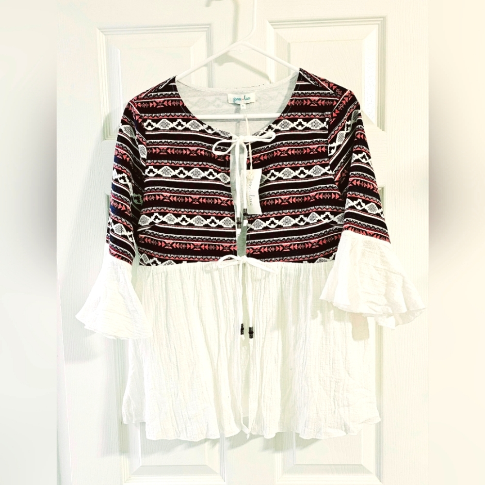 NWT Grace and Lace Aztec open tie front boho tunic. SZ SMALL FREE SHIPPING